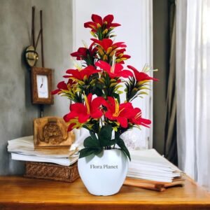 Big Artificial Flowers With Apple Pot (Red)